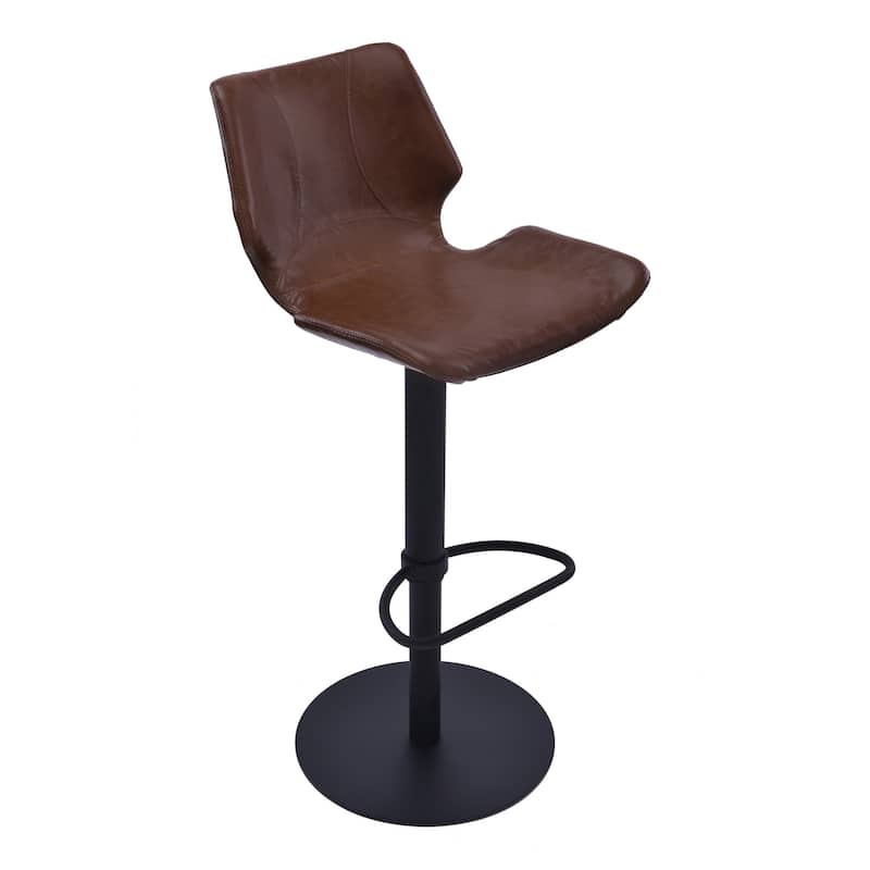 Coffee Faux Leather Adjustable Swivel Bar Chair with Black Pedestal Base - 17” x 20” x 43” (D x W x H) - Coffee-Black