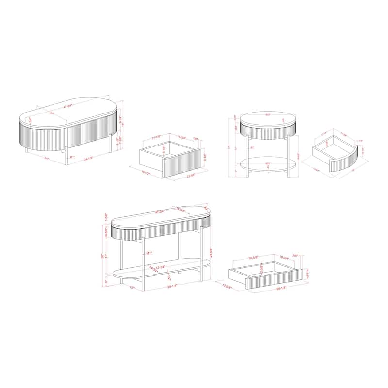 Reed Mid-Century Modern White Faux Marble 3-Piece Accent Table Set with Drawer by Furniture of America