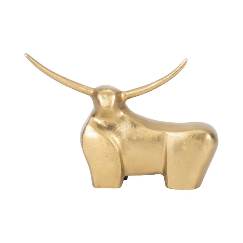 Sagebrook Home Gold Aluminum 8" Standing Bull Figurine - A Majestic Accent for Home Decor - 12" x 3" x 8" - 12" x 3" x 8" - Gold