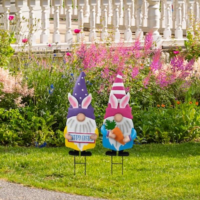 Happy Easter Gnomes Outdoor Garden Stakes - 27" - Set of 2