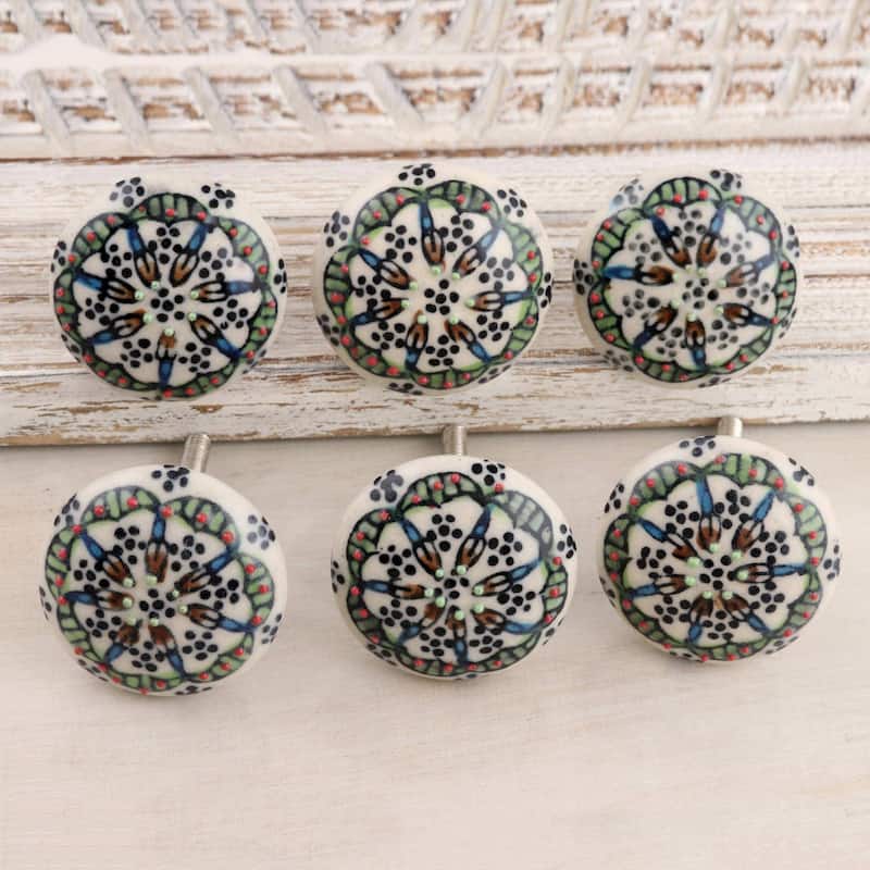 Novica Handmade Floral Majesty Ceramic Knobs (Set Of 6)