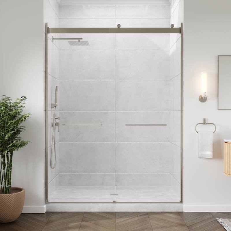 Eviva Luxor Sliding Frameless Shower Door with Tempered Glass - 60"W x 78"H - Brushed Nickel