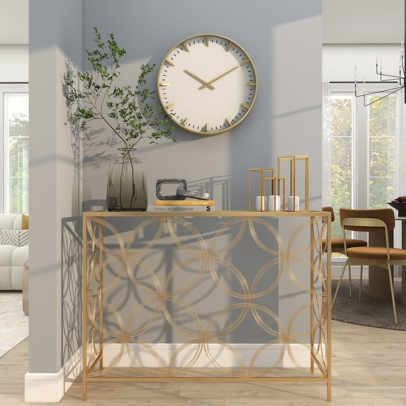 Glass or Plastic Decorative Wall Clock with Gold or Black Accents - Dark Blue, Gold, Black - Roche River Decor