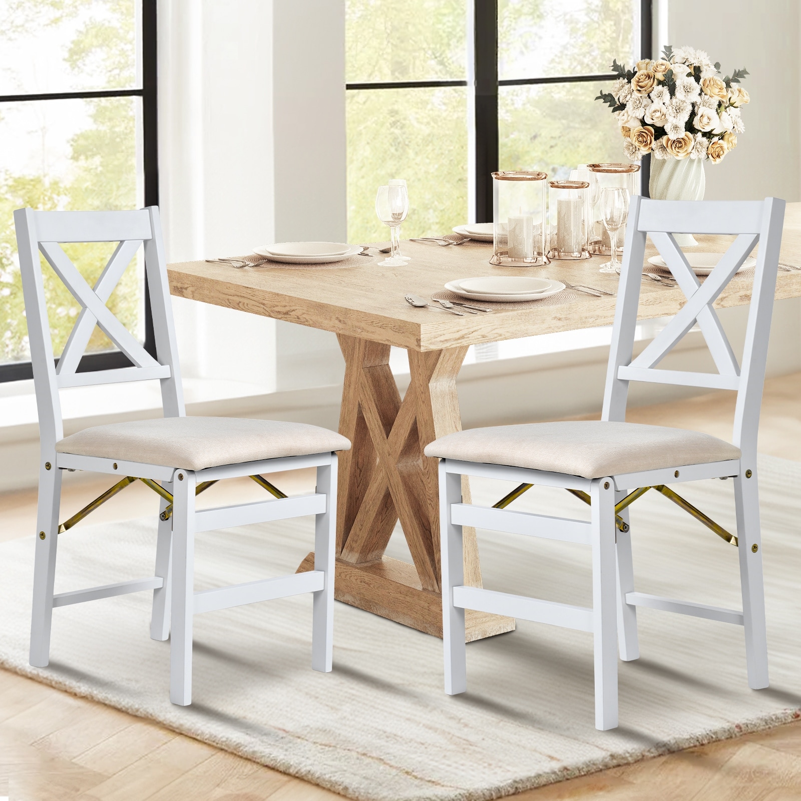 Folding Dining Chairs Set of 2 - Upholstered Wooden Frame - Indoor/Outdoor Space Saver - Pre-Assembled - Set of 2