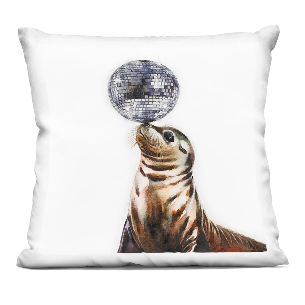 Stupell Seal Balancing Disco Ball Decorative Printed Throw Pillow Design by Amanda Greenwood