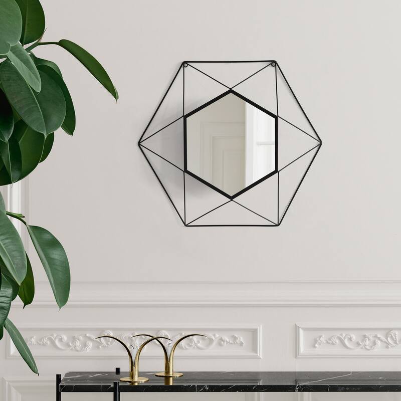 Uniquewise Decorative 20-Inch Star Shaped Black Metal Frame Modern Wall Mounted Geometric Mirror - Home Decor for Living Room - Single