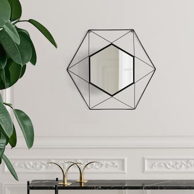 Uniquewise Decorative 20-Inch Star Shaped Black Metal Frame Modern Wall Mounted Geometric Mirror - Home Decor for Living Room