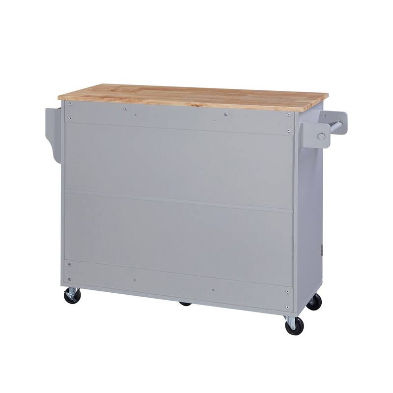 Rubberwood Kitchen Cart with Internal Storage Rack, Spice Rack, 2 Slide-Out Shelf, and 3 Drawer