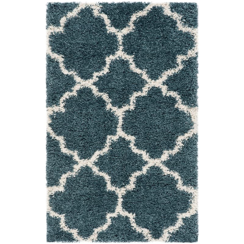 SAFAVIEH Hudson Shag Jeryl Glam Trellis 2-inch Area Rug - 2'3" x 3'9" - Slate Blue/Ivory