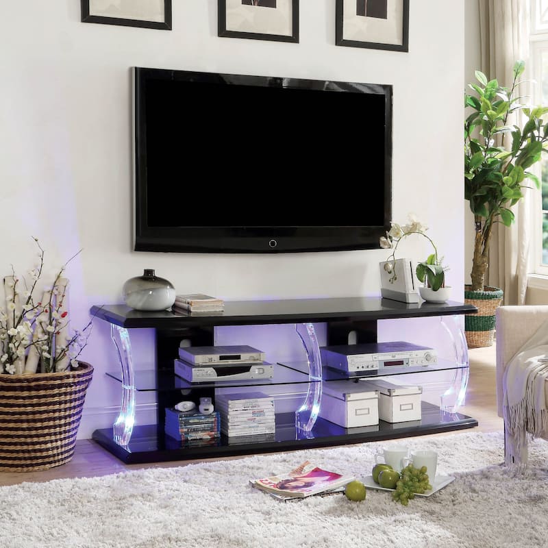 Lald Modern Glass 4-Shelf TV Console with LED by Furniture of America