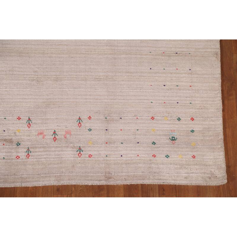 Beige Gabbeh Area Rug Hand-Knotted Wool Carpet - 7'9" x 9'8"