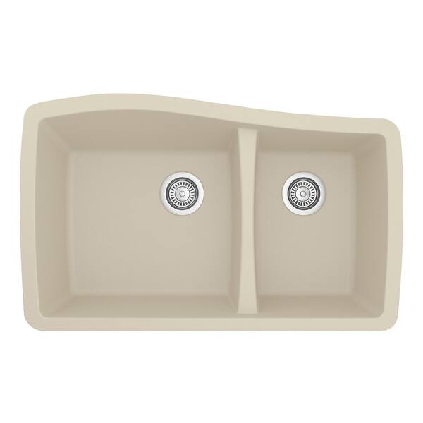 slide 35 of 57, Karran Undermount Quartz 60/40 Double Bowl Kitchen Sink Bisque