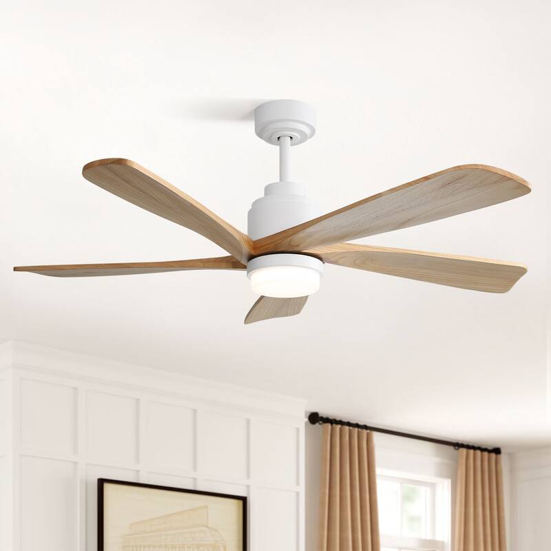 Sofucor 52" Solid Wood Noiseless Ceiling Fans with Dimmable LED Light Optional and Remote, 6-Speed Reversible, Smart Optional