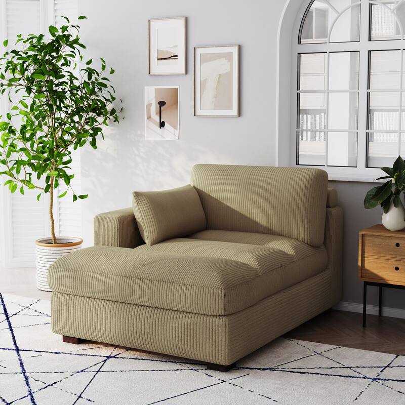 Oversize Corduroy Chaise Lounge Modular Sectional Sofa with Pillow - Left Facing - Camel