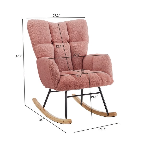 dimension image slide 1 of 6, Teddy Fabric Tufted Glider Rocking Chair with Metal Frame