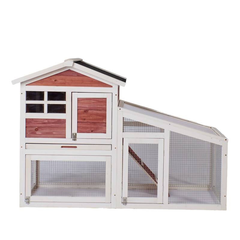 Wooden Chicken Coop with Run, Ventilation Door, Removable Tray, Ramp