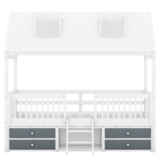 Skylights House Bed with Drawers, Roof, Guardrail - Twin