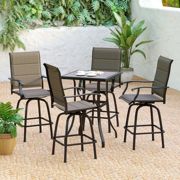 PHI VILLA 5 Piece All Weather Swivel Outdoor Dining Set with 4 bar