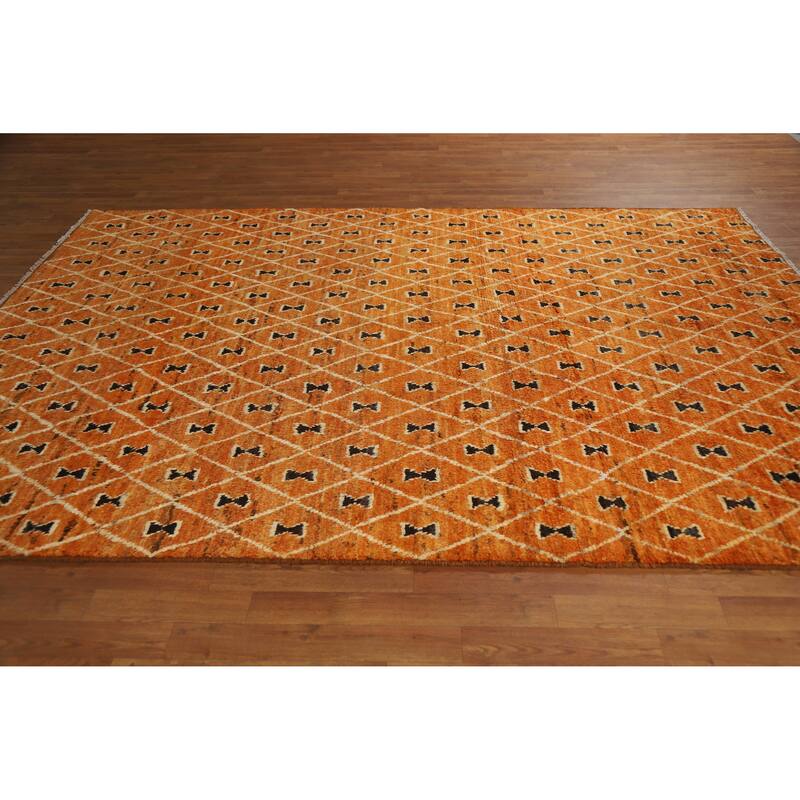 Trellis Moroccan Oriental Area Rug Handmade Orange Wool Carpet - 6'10" x 9'9"