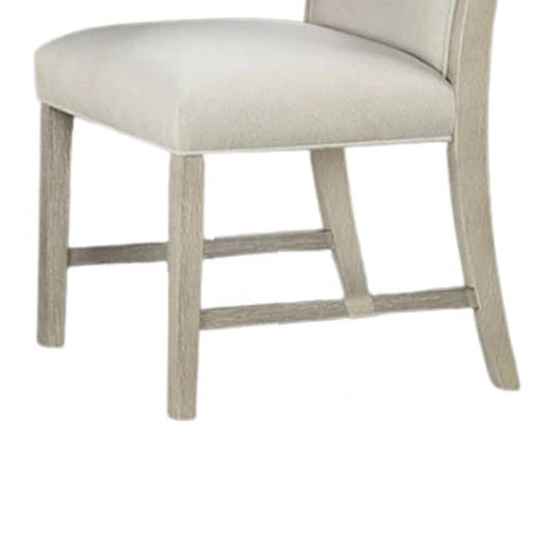 Hagy Side Dining Chair Set of 2, Natural Brown Solid Wood, Soft White Fabric