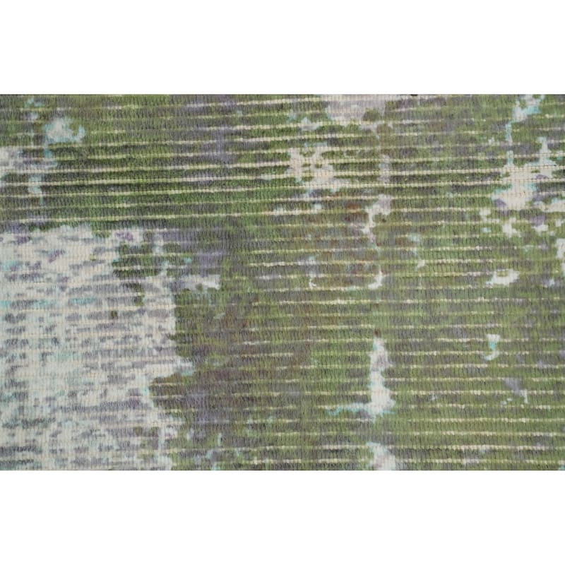Hand Knotted Oriental Viscose Silk Carpet Modern Abstract Green Abstract Area Rug - 4' 0'' X 2' 0''