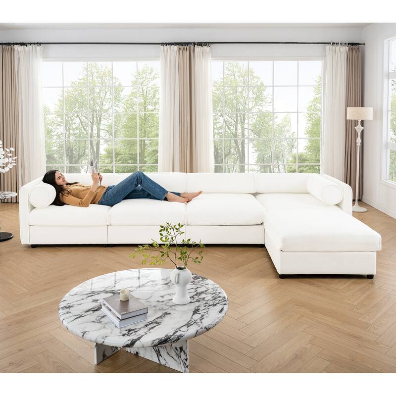 Modern 5-Piece L-Shaped Modular Sofa with Storage & 1 Storage Ottoman