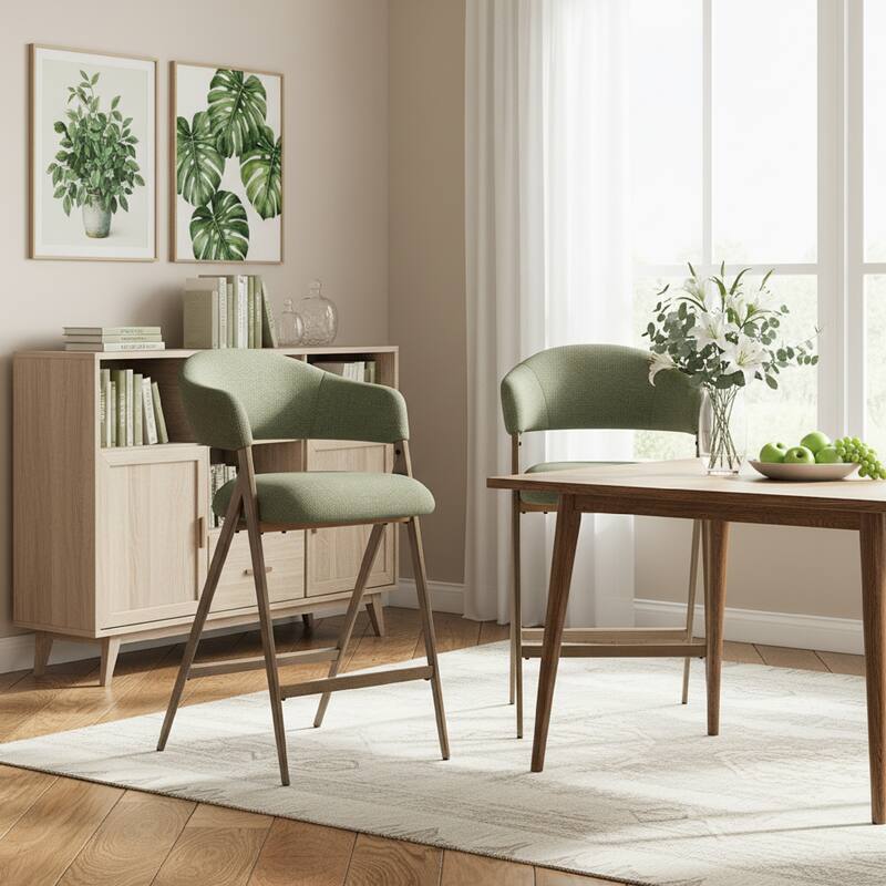 Ergonomic Counter Height Bar Stools with Curved Backrest & Breathable Fabric