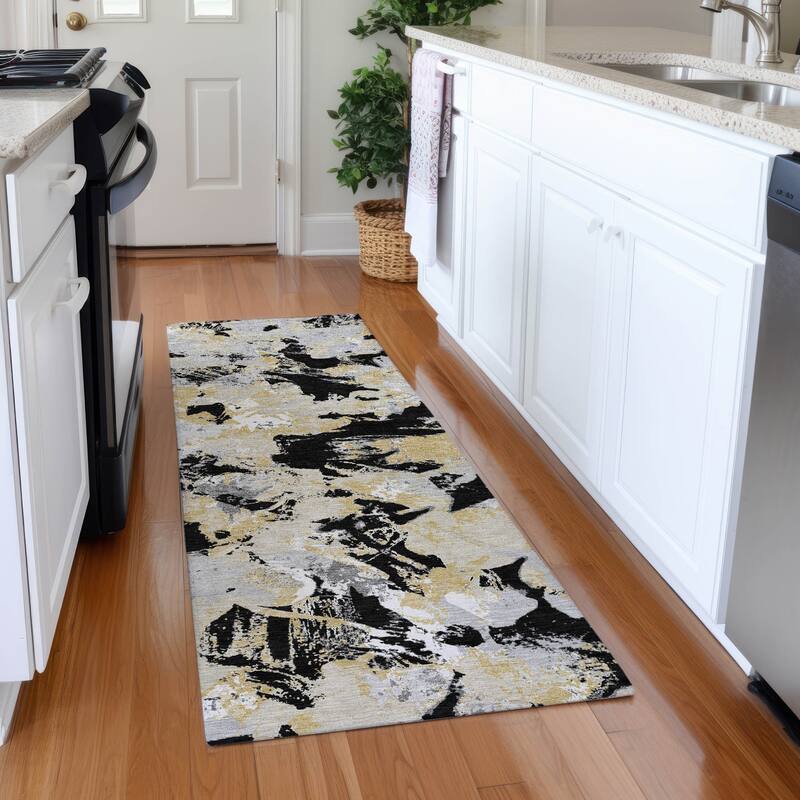 Premium Washable Super Soft Abstract Floral Mayfield Rug - Black - 2'3" x 7'6"