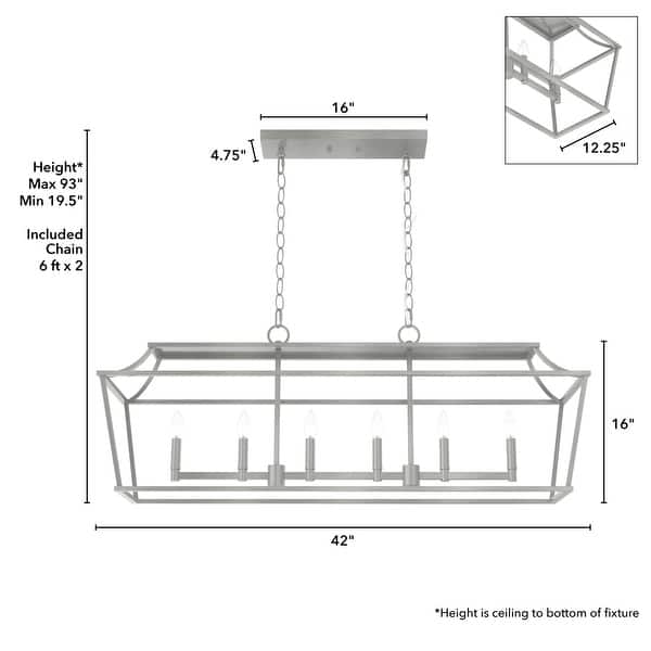 dimension image slide 2 of 3, Hunter Laurel Ridge 6-Light Linear Chandelier - Kitchen Island, Dining Room - Modern Farmhouse, Candle, Industrial, Transitional
