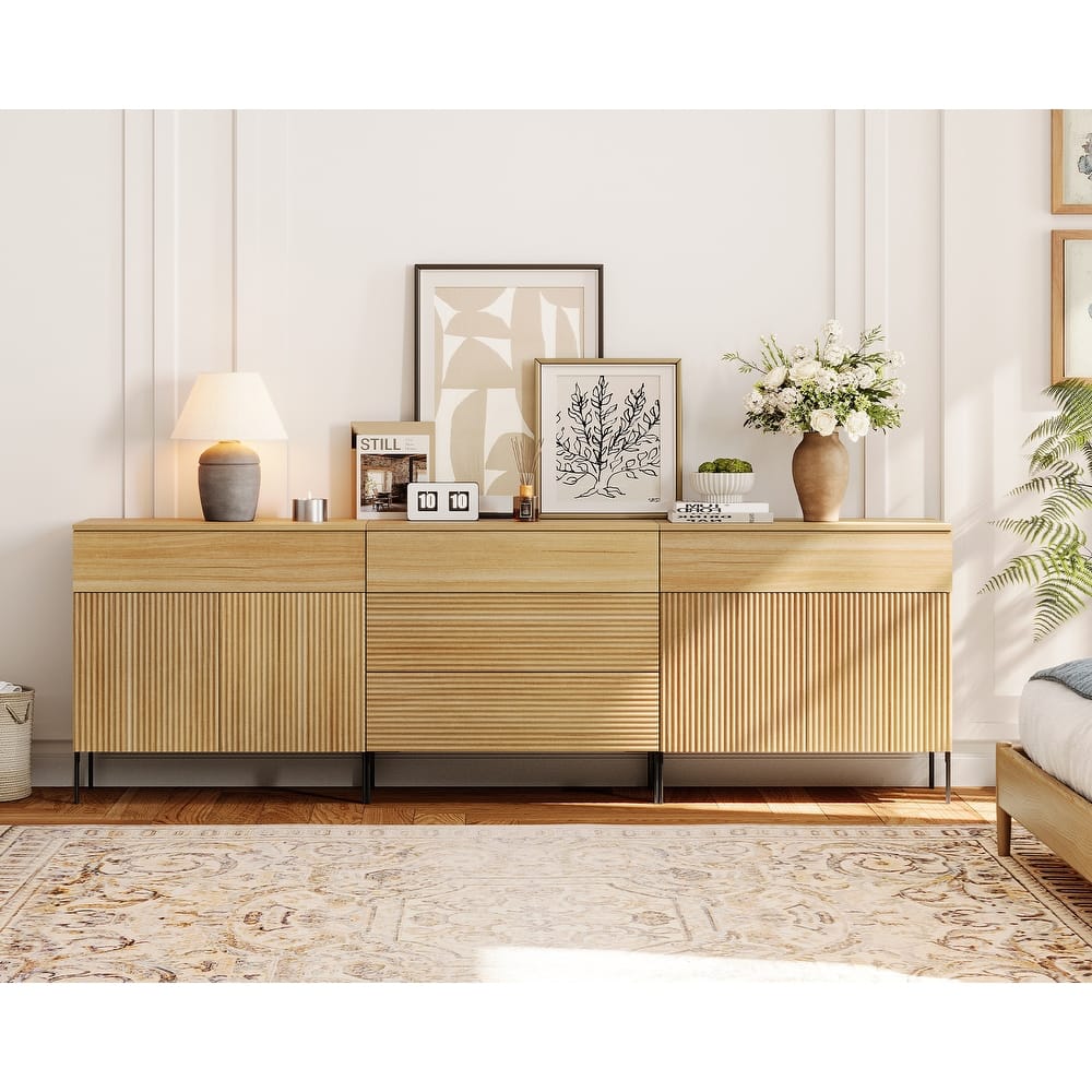 94.5" Modern Reeded 5-Drawer Dresser Set For Bedroom, Minimalist Chest Of Drawers With Storage