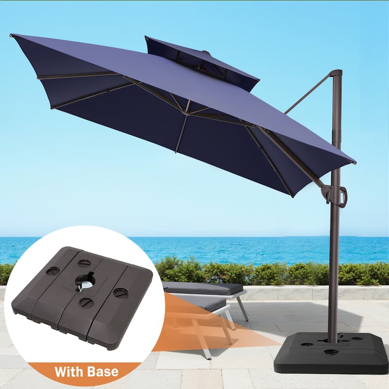 10 ft Square Patio Cantilever-Offset Umbrella 360 Degree Rotation with Offset Base - Navy Blue