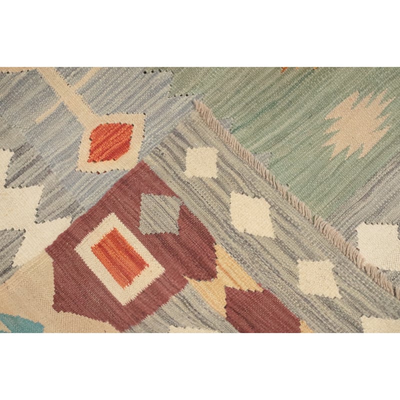 Hand Woven Oriental 100% Wool Carpet Southwestern Tribal Green Kilim Area Rug - 10' 0'' X 6' 9''