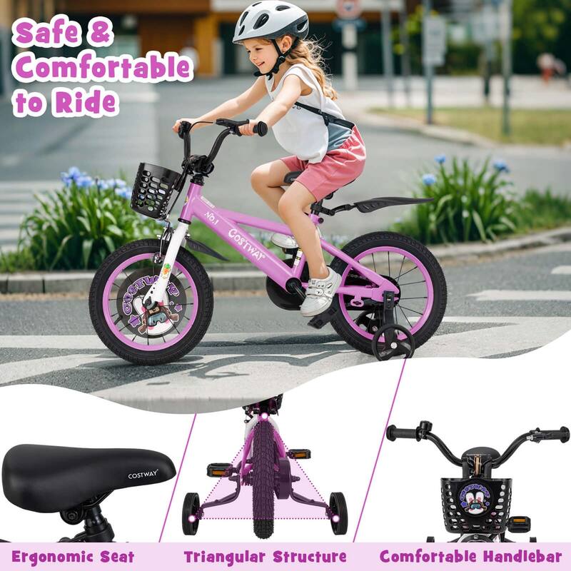 14'' Child Bike Kids Bicycle w/ Adjustable Height &Training Wheels