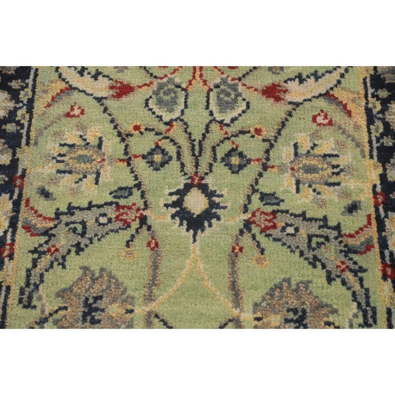 Hand-knotted Transitional Wool Carpet Green Oushak Rug Oriental Carpet Floral Area Rug Oriental Carpet - 8' 0'' X 2' 6''