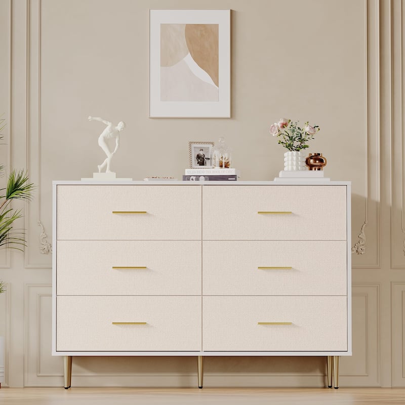 3/5/6/7/8 Drawer Dresser for Bedroom, Modern Wooden Chest of Drawers with Gold Handles