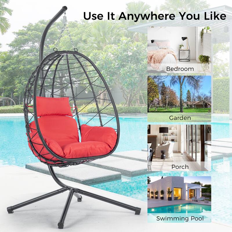 Wicker Hanging Egg Chair with Stand for Home Balcony - 77