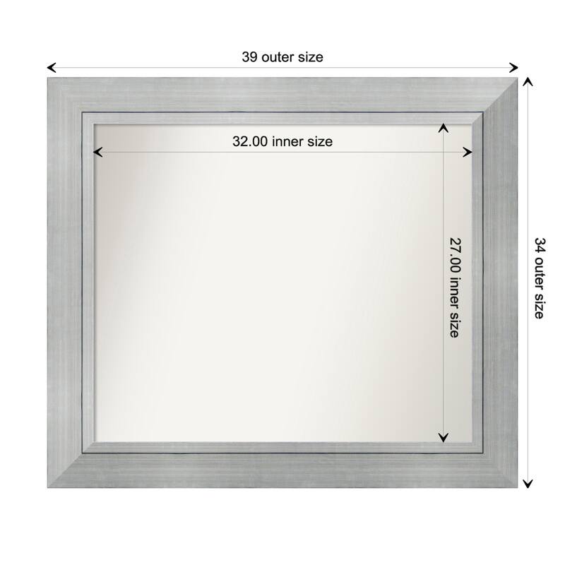 Romano Silver Framed Non-Beveled Custom Wall Mirror, Bathroom Vanity Mirror - Outer Size: 39.25 x 34.25