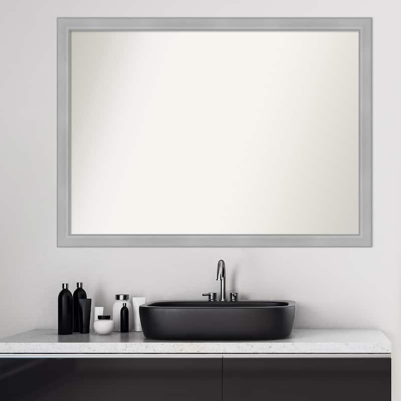 Non-Beveled Bathroom Wall Mirror - Vista Brushed Nickel Narrow Frame
