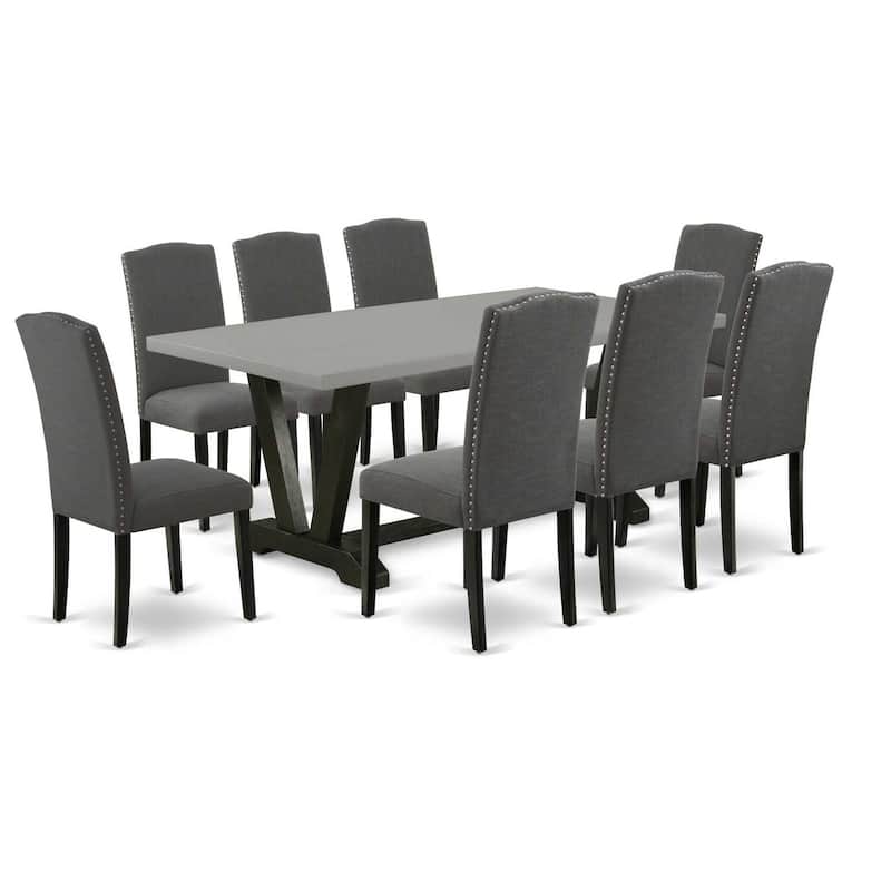 Kitchen Table Set with 8 Chairs - Modern Dining Room Set - Hardwood Kitchen Set - Rectangular Table