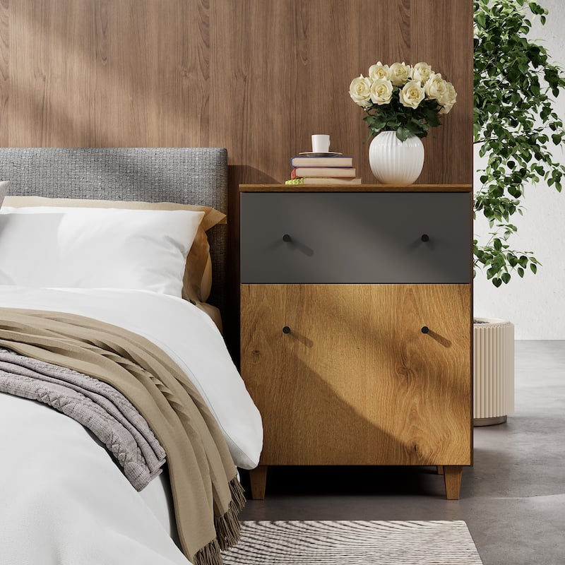 Large Nightstand with Drawer and Cabinet for Bedroom