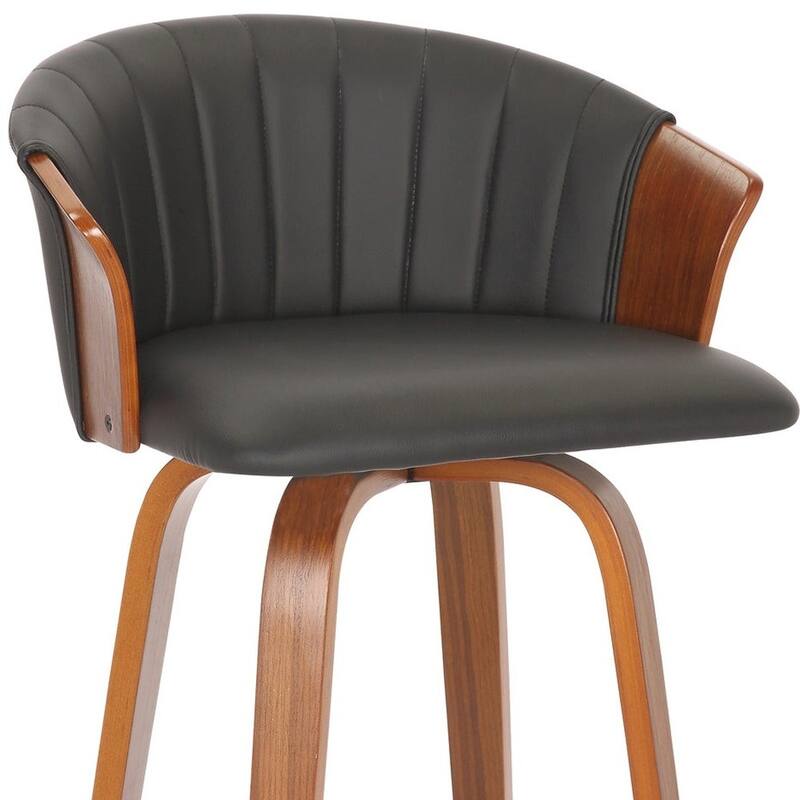 HomeRoots Set of Two 26" Black and Brown Faux Leather and Solid Wood Low Back Counter Height Bar Chairs