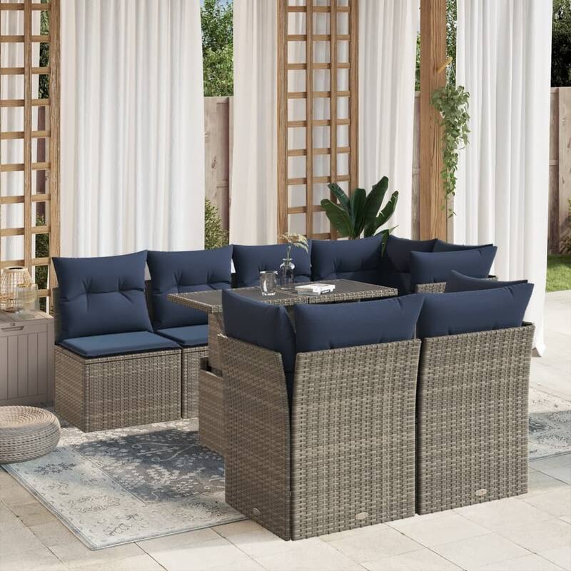 vidaXL Patio Sofa Set with Cushions Modular Outdoor Seating 8 Piece Poly Rattan - 24.4 x 24.4 x 27.2 - Gray