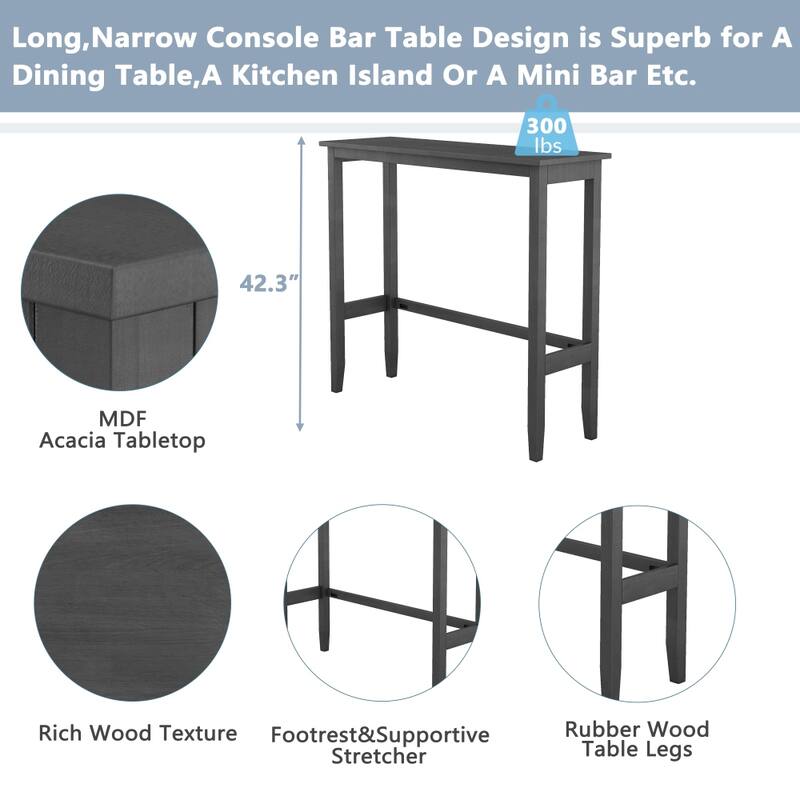 48" Rectangular Wood Bar Height Dining Set with 2 Chairs