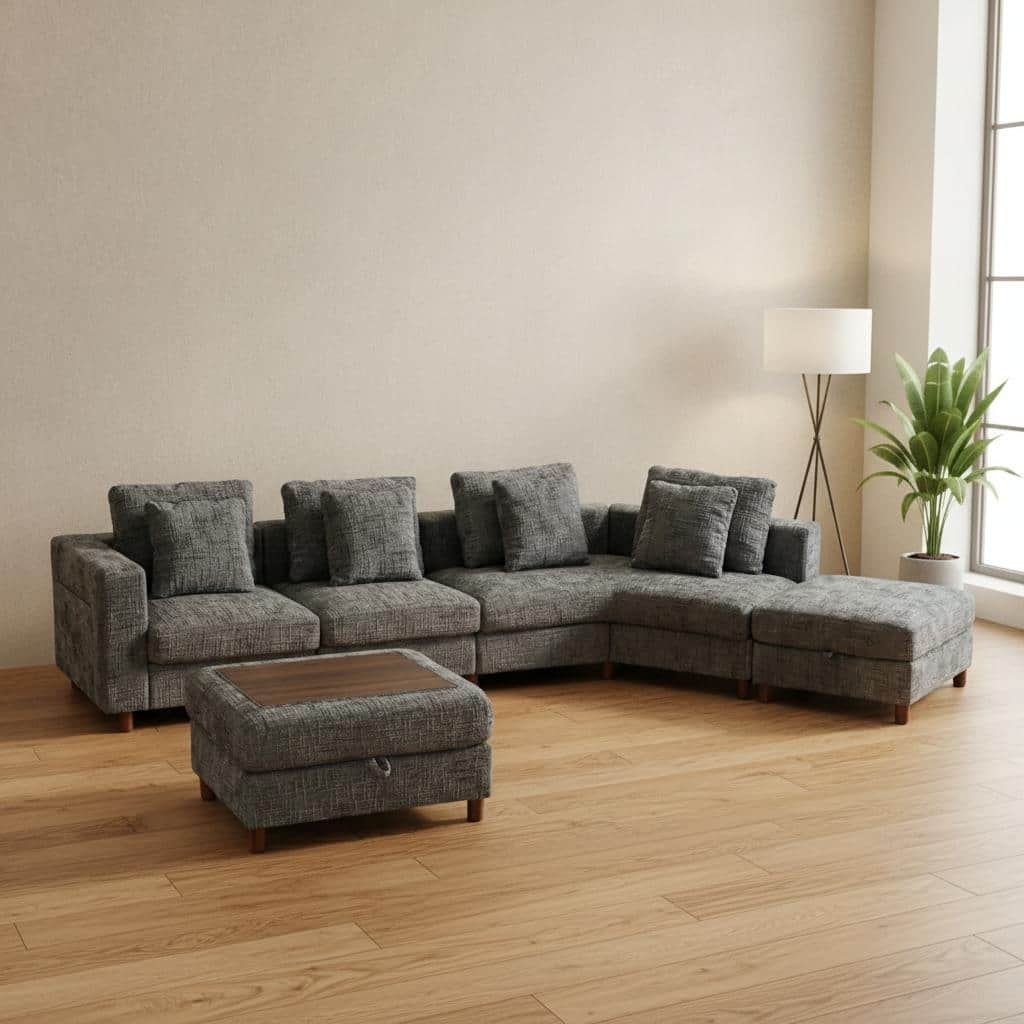 GDFStudio - Modular Chenille 4-Seater 144" Oversized Sectional Sofa with Ottomans