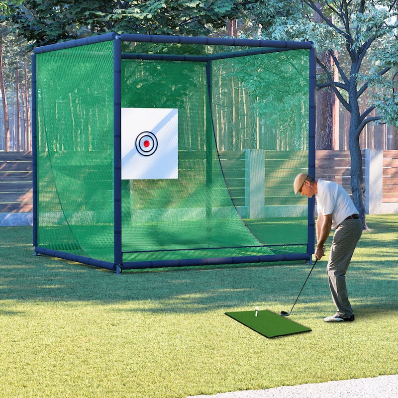 10'x10'x10' Golf Practice Cage - Metal Frame Hitting Net for Backyard or Indoor Simulator Use - 118.11"L x 118.11"W x 118.11"H
