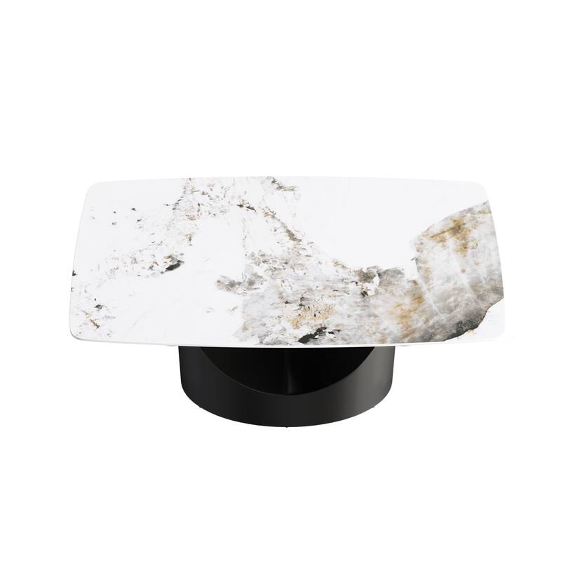 Modern Dining Table for 4-6, Sintered Stone Dining Table Top with Carbon Steel Pedestal Table