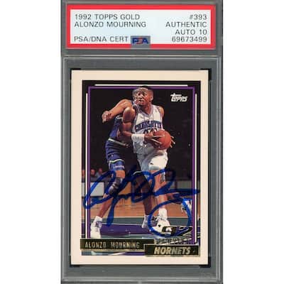 Alonzo Mourning 1992 Topps Gold Signed Rookie Card #393 Auto Graded PSA 10 - 8'6" x 11'6"