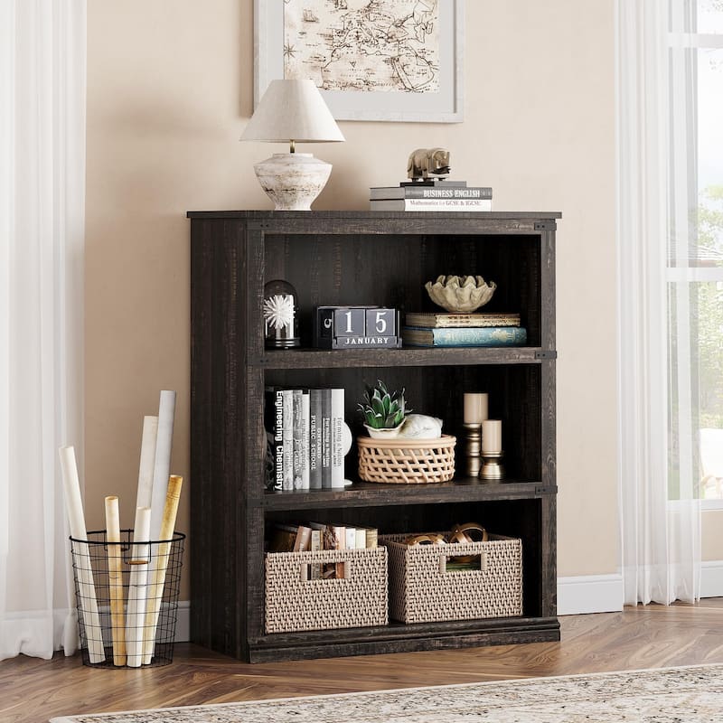 3 Tier Bookcase, Freestanding Wooden Bookshelf Storage Organizer Display Shelf - Brown