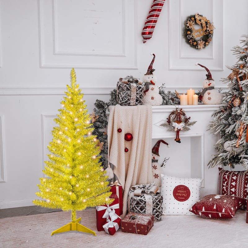 4FT Christmas Tree with 50 UL Lights,122 PVC Tips-Prelit Artificial Holiday Tree for Indoor Decoration,Small Space,Tabletop - Gold