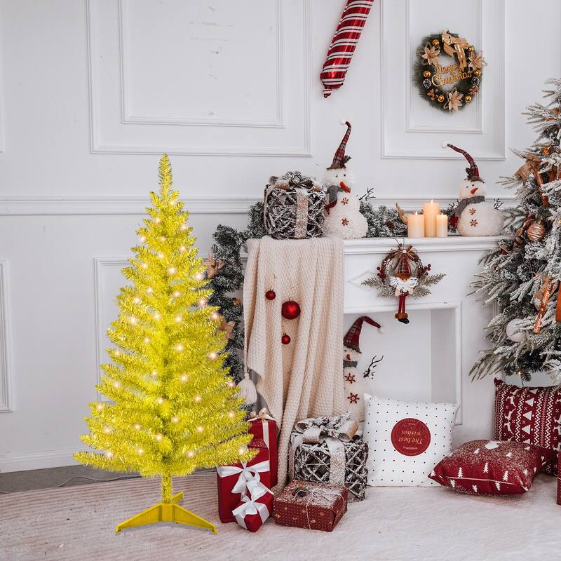 4FT Gold Christmas Tree with 50 UL Lights, 122 PVC Tips - Prelit Artificial Holiday Tree for Indoor Decoration - Gold